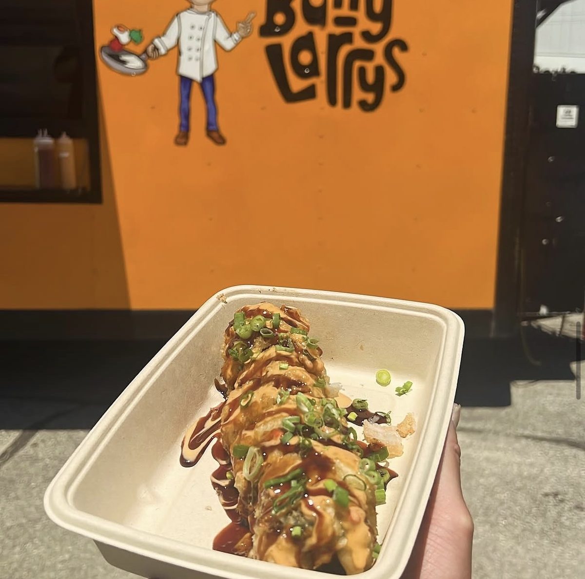 Crispy appetizer with drizzled sauce from Barry Larry's