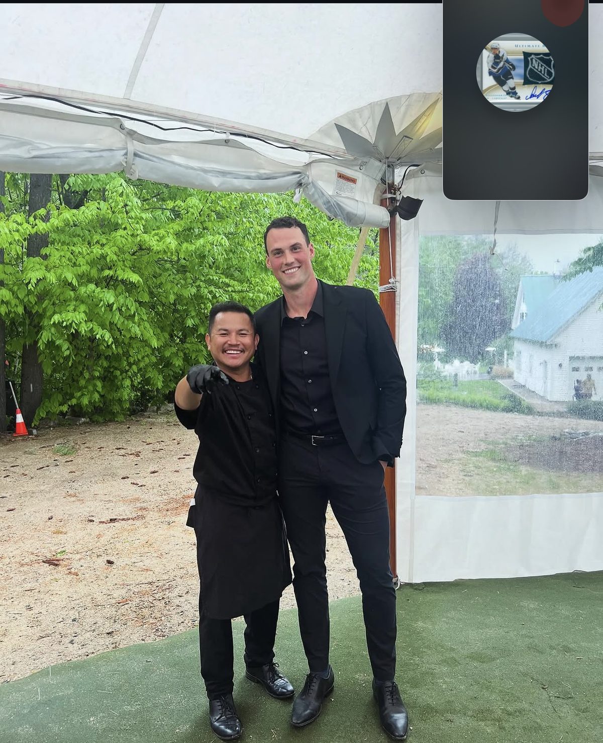 Barry Larry with a customer at a wedding he catered